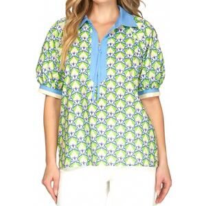 NEW STYLE USA printed half zip top in green